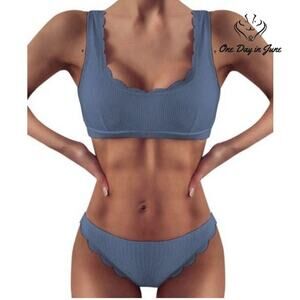 KmaiSchai Ribbed Scalloped Scoop Neck Bikini Swimsuit Size XL